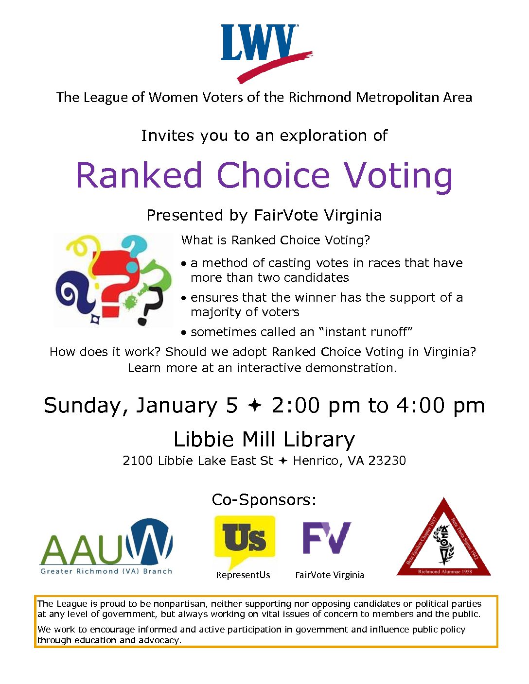 The Educated Voter: Ranked Choice Voting Event Jan 5th