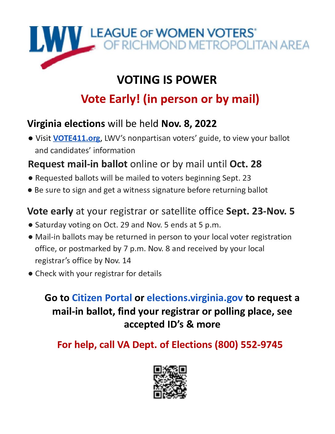 Voting Before Nov 8th – In Person or by mail